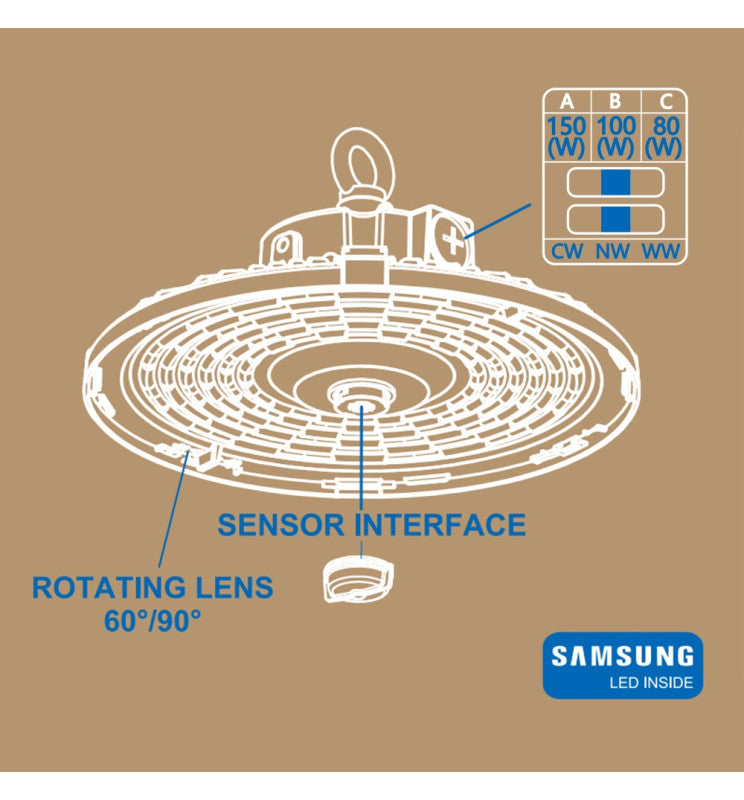 Campana Industrial LED 200W-150W-100W - UFO FRANCE - SAMSUNG CHIP 2835 - CCT - 60º - 90º
